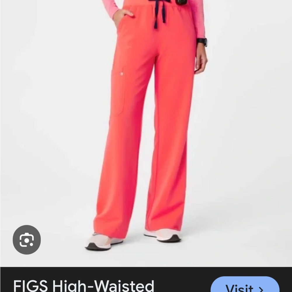 Figs set fiery coral. Casma top large Women's Wide Leg Pants - Bright Coral. L/t